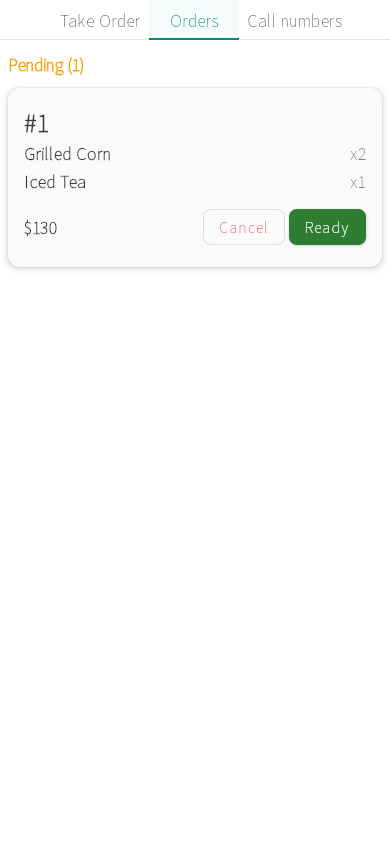 The order board with a pending order and its Ready button.